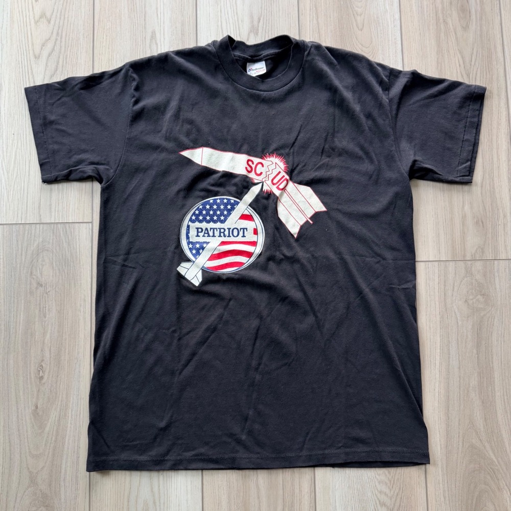 1991 Vintage Stedman Raytheon Scud Busters T-Shirt Men XL Black Patriot Missile